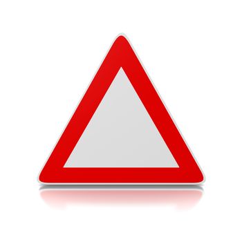 Red and White Blank Triangle Road Sign on White Background 3D Illustration