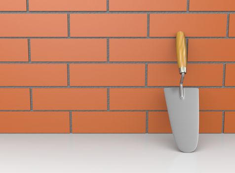 One Trowel Leaned Against a Wall 3D Illustration