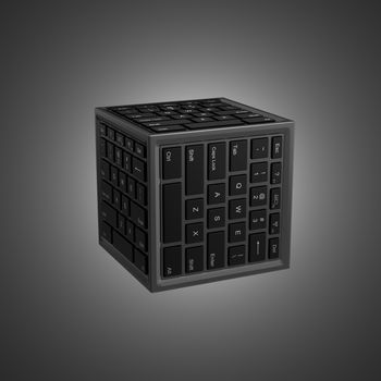 Cube Shape with Computer Keyboard on Faces 3D Illustration