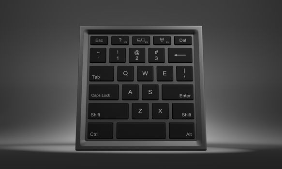 Cube Shape with Computer Keyboard on Faces 3D Illustration Front View