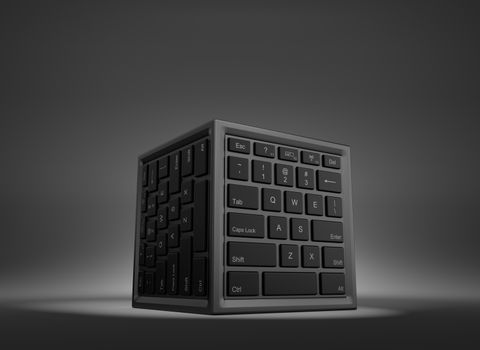 Cube Shape with Computer Keyboard on Faces 3D Illustration