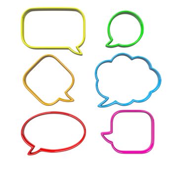 Colorful, Empty and Blank 3D Comic Speech Bubbles Set Isolated on White Background