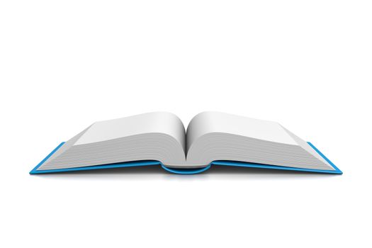 Blue Cover Open Book with Blank Pages on White Background 3D Illustration