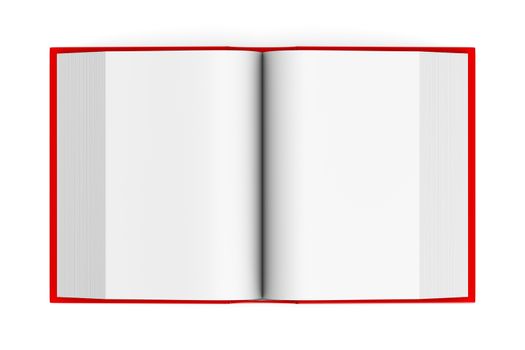 Red Cover Open Book with Blank Pages on White Background 3D Illustration