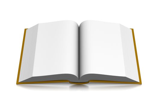 Yellow Cover Open Book with Blank Pages on White Background 3D Illustration