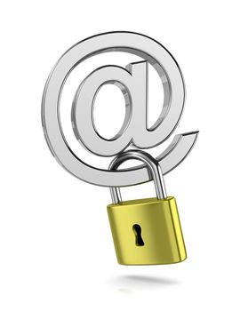 Email Chrome Sign with a Closed Padlock Isolated on White Background 3D Illustration