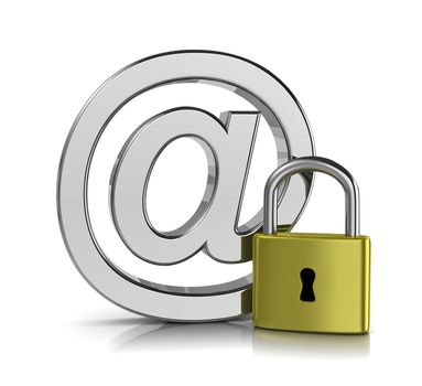 Email Chrome Sign with a Closed Padlock on White Background 3D Illustration