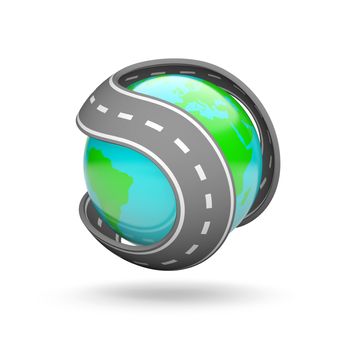 Curved Road Around the Earth 3D Illustration on White Background