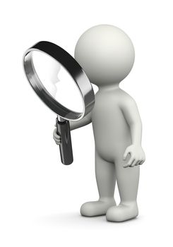 White 3D Character with Magnifier Illustration on White Background, Searching for Concept