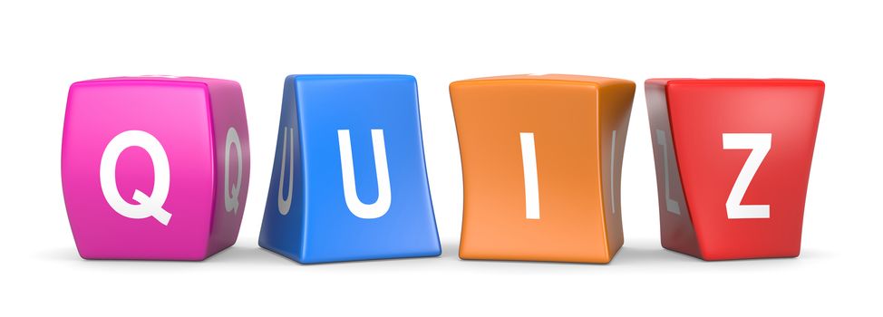 Quiz White Text on Colorful Deformed Funny Cubes 3D Illustration on White Background