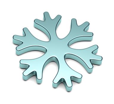 Single Snowflake Metallic Symbol 3D Illustration on White Background