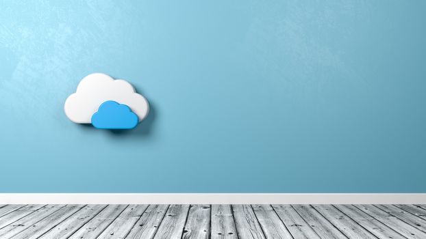 Small White Cloud Symbol Shape Against Blue Wall with Copyspace 3D Illustration