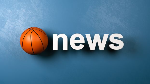 Basketball and White News Text Against Blue Wall 3D Illustration, Sports News Concept