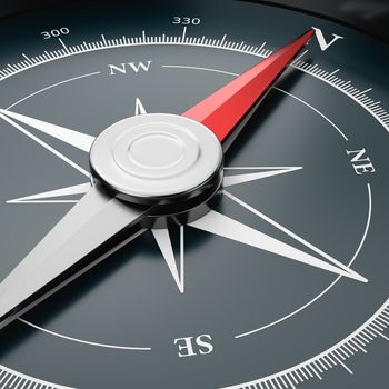Metallic Compass with Red Magnetic Needle Pointing Toward the North Close-up 3D Illustration