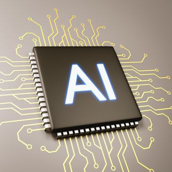 Computer Processor with AI Text 3D Illustration, Artificial Intelligence Concept