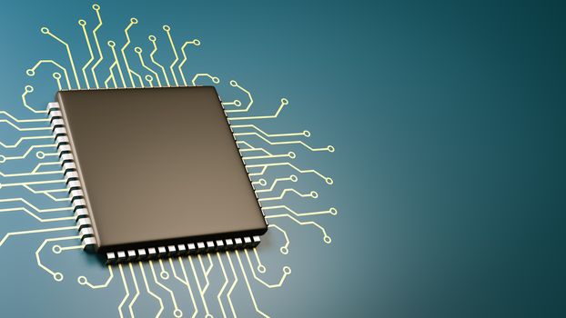 Computer Processor with Integrated Circuit with Copyspace 3D Illustration