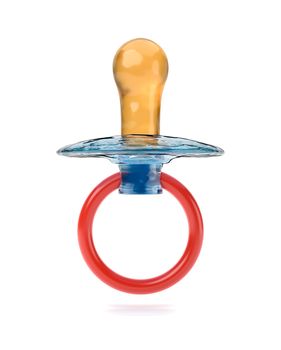 Blue and Red Baby's Pacifier on White Background, 3D Illustration