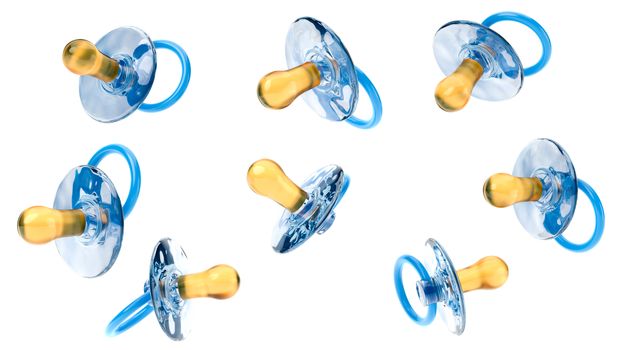 Blue Baby's Pacifiers Isolated on White Background, 3D Illustration