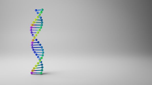 Colorful DNA Chain on Gray Background with Copyspace 3D Illustration