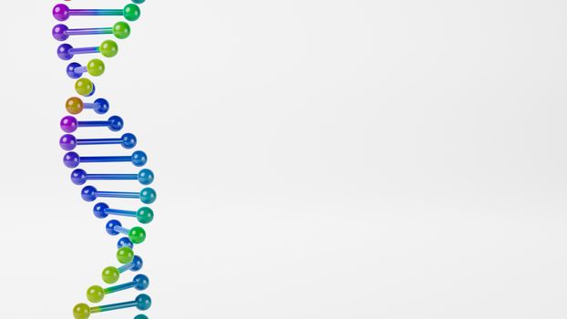 Colorful DNA Chain on Gray Background with Copyspace 3D Illustration