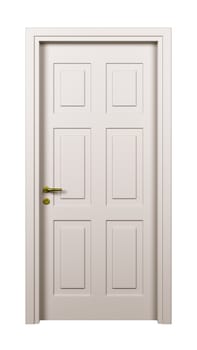 Closed White Door Isolated on White Background 3D Illustration