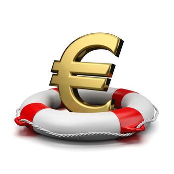 Gold Euro Currency Symbol Shape on a Lifebuoy on White Background 3D Illustration