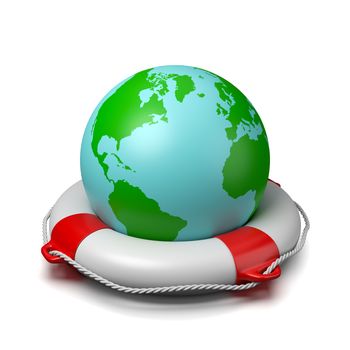 World Planet on a Lifebuoy on White Background 3D Illustration