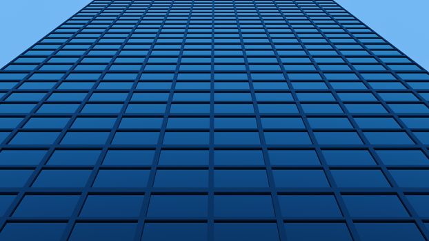 Blue Glass Skyscraper Facade 3D Render