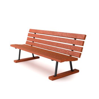 One Single Wooden Bench on White Background 3D Illustration