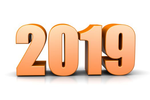 Orange 2019 Year Number Text on White Background 3D Illustration