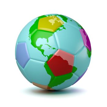 Colorful Soccerball with World Map 3D Illustration on White Background