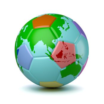 Colorful Soccerball with World Map 3D Illustration on White Background