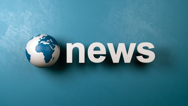 White News 3D Text and Earth Globe Against Blue Wall 3D Illustration