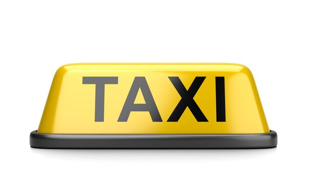 Yellow Taxi Roof Signboard on White Background 3D Illustration