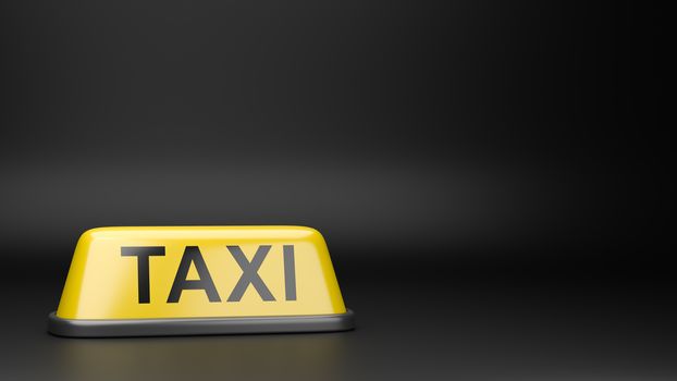 Yellow Taxi Roof Signboard on Black Background with Copyspace 3D Illustration