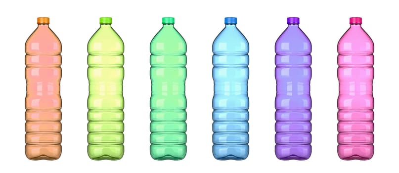 Colored Transparent Plastic Empty Bottle Collection Isolated on White Background 3D Illustration