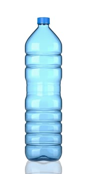 One Single Empty Transparent Blue Plastic Water Bottle on White Background 3D Illustration