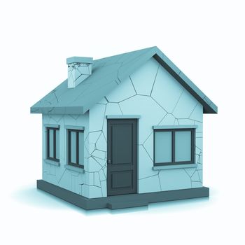 3D House with Cracks on White Background Illustration