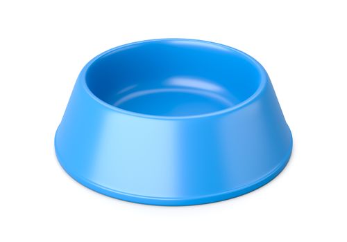 Empty Blue Plastic Pets Bowl Isolated on White Background 3D Illustration