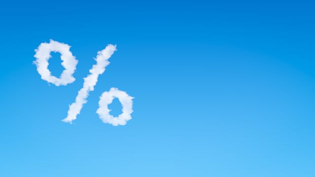 Percent Sign Symbol Shape Cloud in the Blue Sky with Copyspace