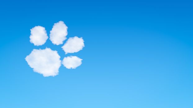 Dog or Cat Footprint Symbol Shape Cloud in the Blue Sky with Copyspace