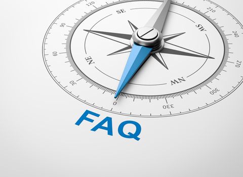 Magnetic Compass with Needle Pointing Blue FAQ Word on White Background 3D Illustration