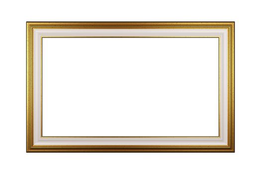 Classic Rectangular Empty Golden Picture Frame Isolated on White Background 3D Render