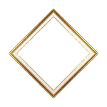 Classic Rhombus Empty Golden Picture Frame Isolated on White Background 3D Render