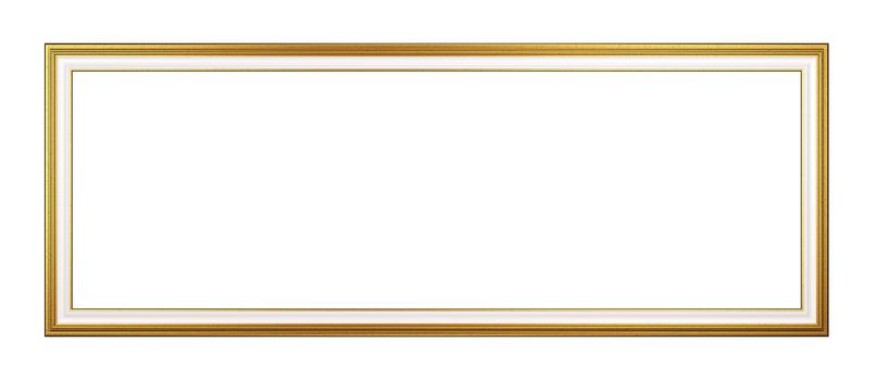 Classic Rectangular Panoramic Empty Golden Picture Frame Isolated on White Background 3D Render