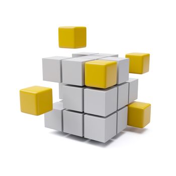 Combining Orange Cubes Building Project Concept 3d illustration