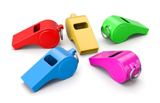 Colorful Whistles on White Background 3D Illustration