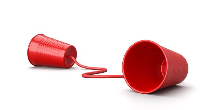 Red Plastic Cup Phone Isolated on White Background 3D Illustration, Communication Concept