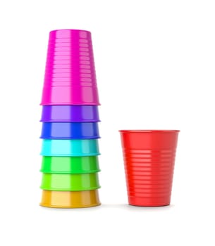 Pile of Colorful Plastic Cups Isolated on White Background 3D Illustration