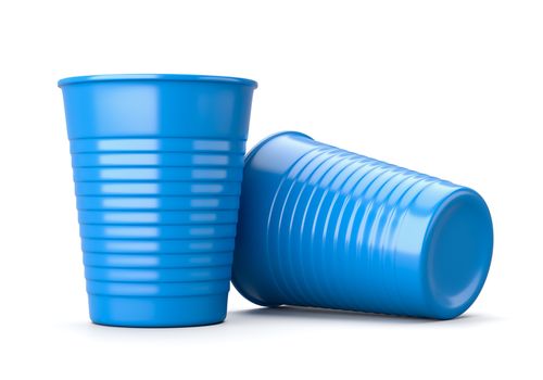 Blue Plastic Cup Isolated on White Background 3D Illustration